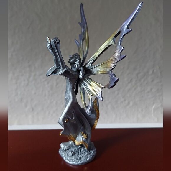 Gold & Purple Pewter Fairy with Butterfly Figurine - Picture 10 of 11